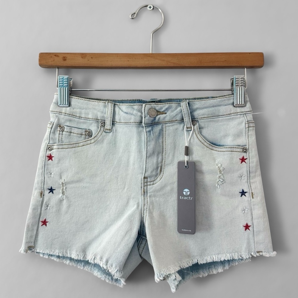 New Tractr Light Blue Star Embroidered Jean Shorts Size 10 in Girls (Kids)